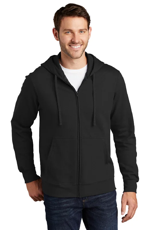 Men's non-iron athletic hoodie-Port & Company Mens Fan Favorite Fleece Full Zip Hooded Sweatshirt Hoodie w/ Pockets - Jet Black