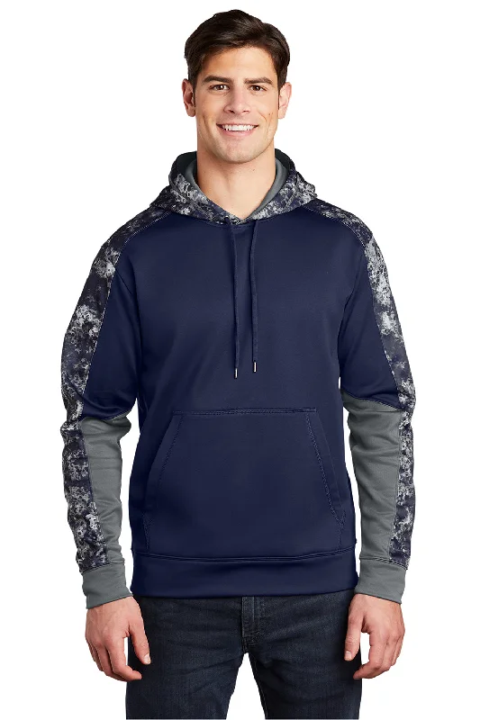 Men's comfortable running hoodie-Sport-Tek Mens Sport-Wick Mineral Freeze Moisture Wicking Fleece Hooded Sweatshirt Hoodie w/ Pouch Pocket - True Navy Blue