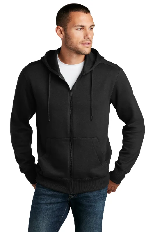 Men's modern performance hoodie-District Mens Perfect Weight Fleece Full Zip Hooded Sweatshirt Hoodie w/ Pockets - Jet Black