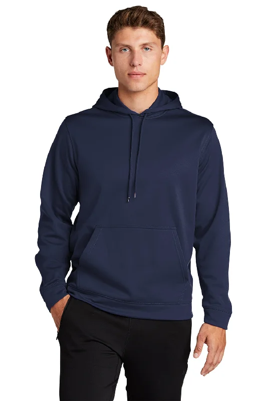 Men's sustainable outdoor hoodie-Sport-Tek Mens Sport-Wick Moisture Wicking Fleece Hooded Sweatshirt Hoodie w/ Pouch Pocket - Navy Blue