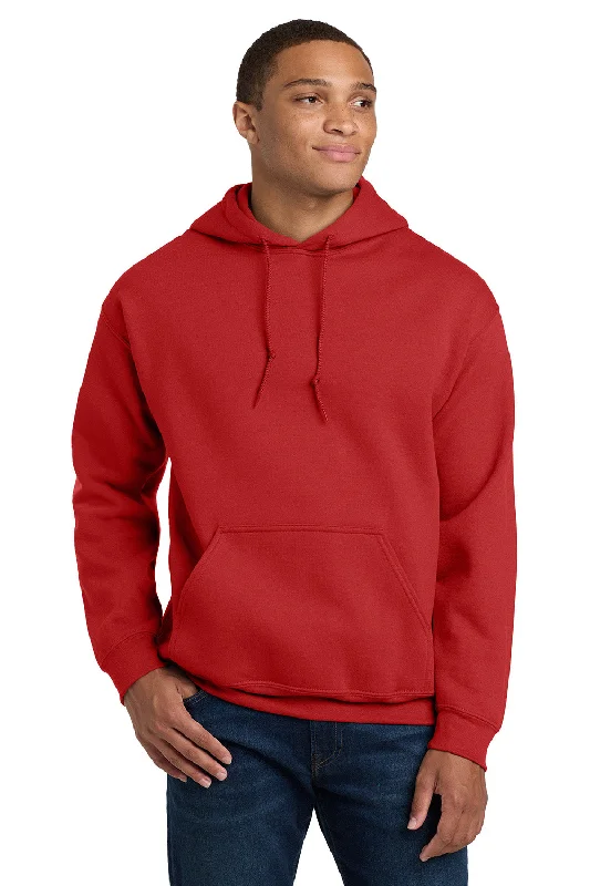 Men's relaxed fit training hoodie-Gildan Mens Pill Resistant Hooded Sweatshirt Hoodie w/ Pouch Pocket - Red