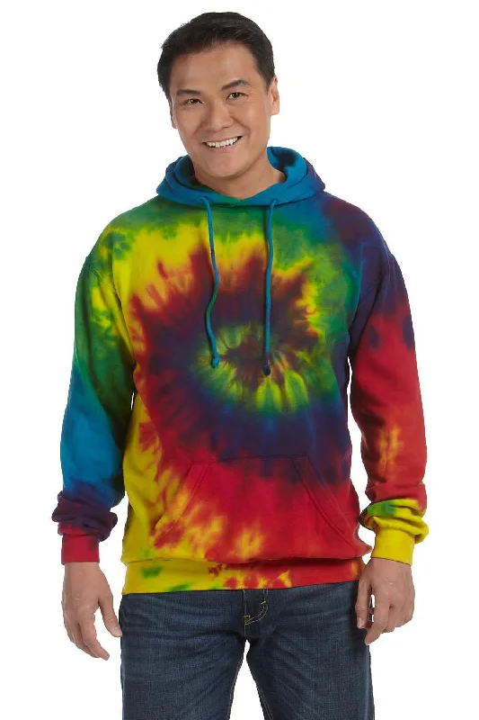 Men's modern casual hoodie-Tie-Dye Mens Hooded Sweatshirt Hoodie w/ Pouch Pocket - Reactive Rainbow