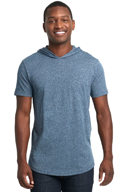 Men's gym-ready athletic hoodie-Next Level Mens Mock Twist Short Sleeve Hooded T-Shirt Hoodie - Indigo Blue - Closeout