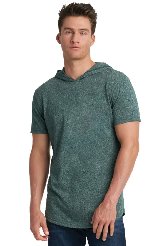 Men's tech-fabric performance hoodie-Next Level Mens Mock Twist Short Sleeve Hooded T-Shirt Hoodie - Forest Green - Closeout