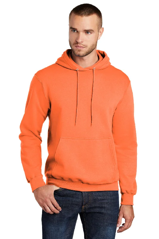 Men's ultra-light running hoodie-Port & Company Mens Core Pill Resistant Fleece Hooded Sweatshirt Hoodie w/ Pouch Pocket - Neon Orange