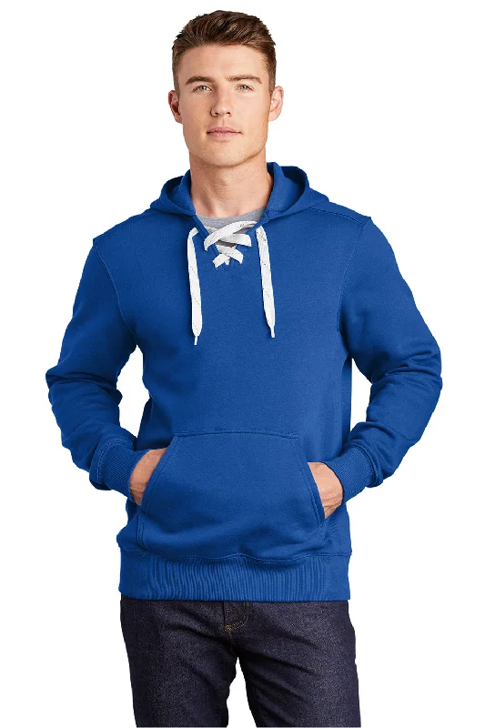 Men's relaxed fit workout hoodie-Sport-Tek Mens Lace Up Fleece Hooded Sweatshirt Hoodie w/ Pouch Pocket - True Royal Blue