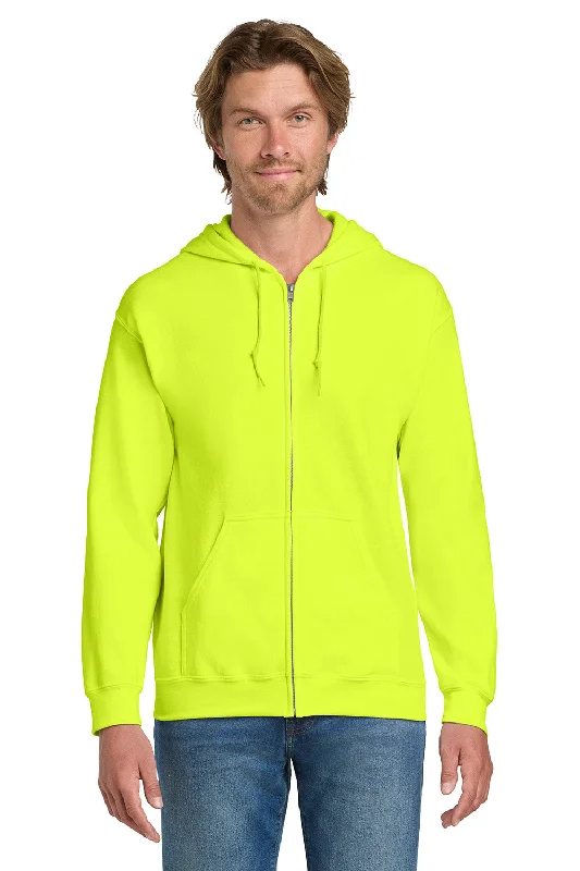 Men's antibacterial running hoodie-Gildan Mens Pill Resistant Full Zip Hooded Sweatshirt Hoodie w/ Pockets - Safety Green