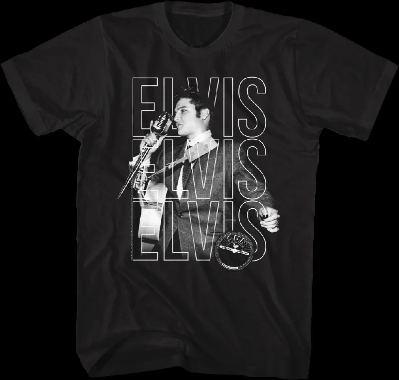 Men's weather-resistant casual t-shirt-Black And White Photo Elvis Presley T-Shirt