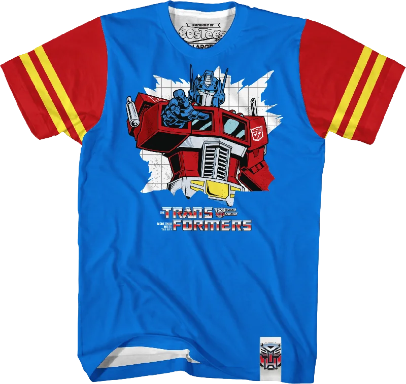 Men's sustainable cotton t-shirt-Optimus Prime Vintage Striped Sleeve Transformers T-Shirt