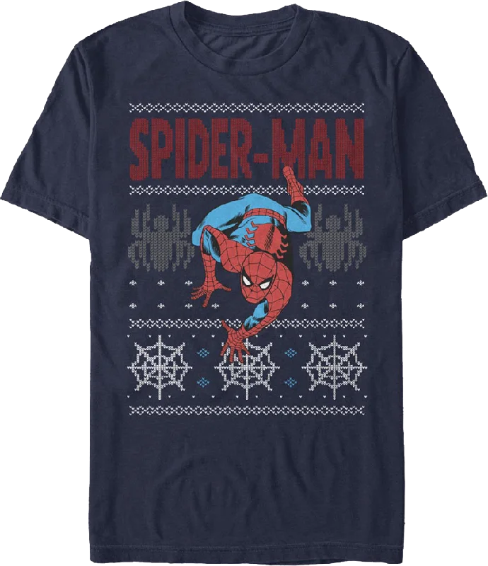 Men's lightweight performance t-shirt-Spider-Man Faux Ugly Christmas Sweater Marvel Comics T-Shirt