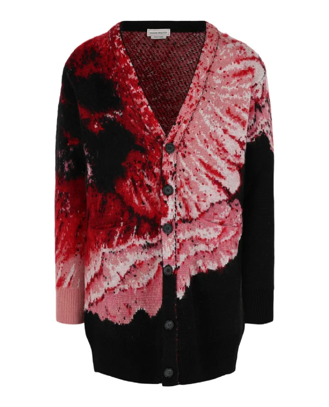 Men's easy-care sweater-Flower Jacquard Oversized Cardigan Sweater