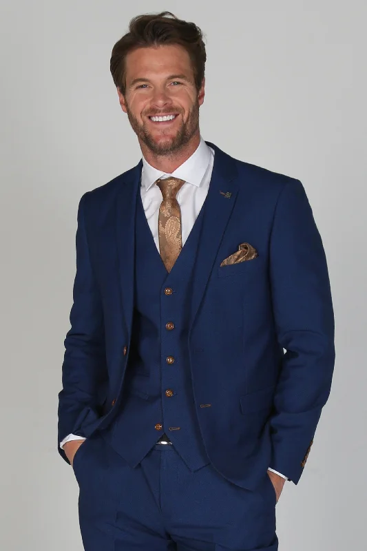 Men's wrinkle-free jacket-Mayfair - Men's Blue Textured Blazer