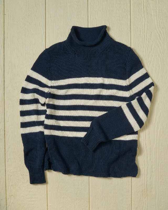 Men's all-season sweater-Fisherman's Sweater in Navy/Egret Breton Stripe