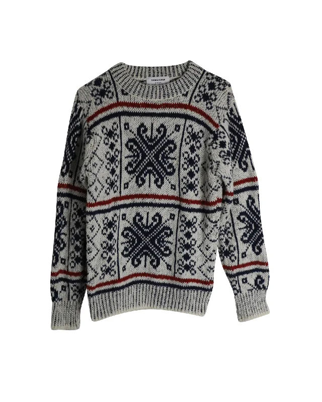 Men's windproof knitwear-Thom Browne Fair Isle Crewneck Sweater in Multicolor Wool and Mohair