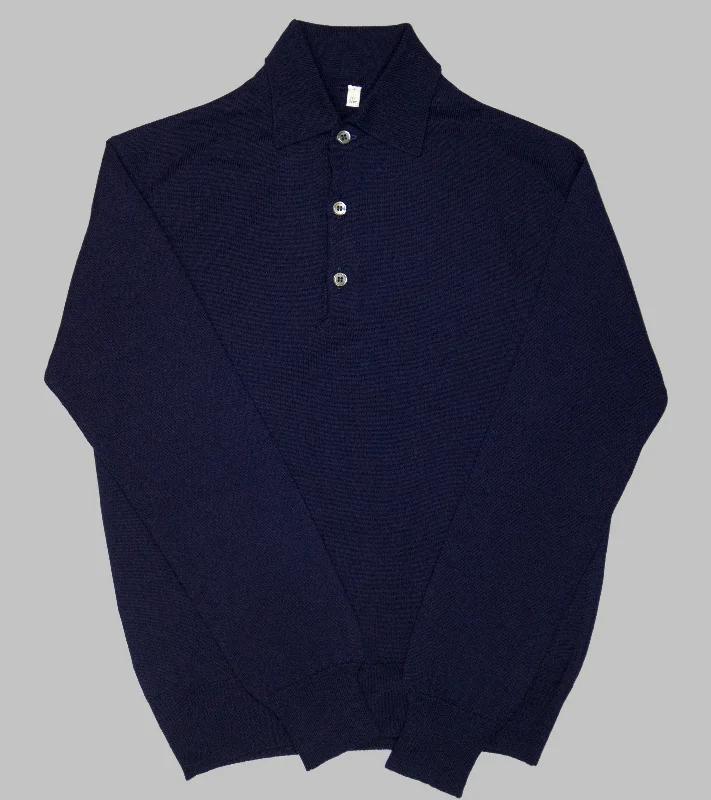 Men's versatile performance polo shirt-Bryceland's Merino Long-Sleeve Polo Navy