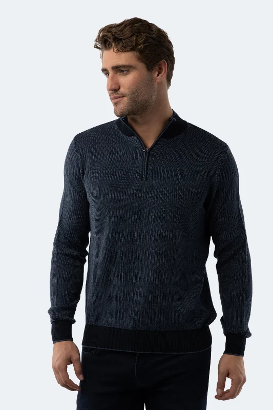 Men's weather-resistant sweatshirt-Melange Dark Indigo Quarter Zip