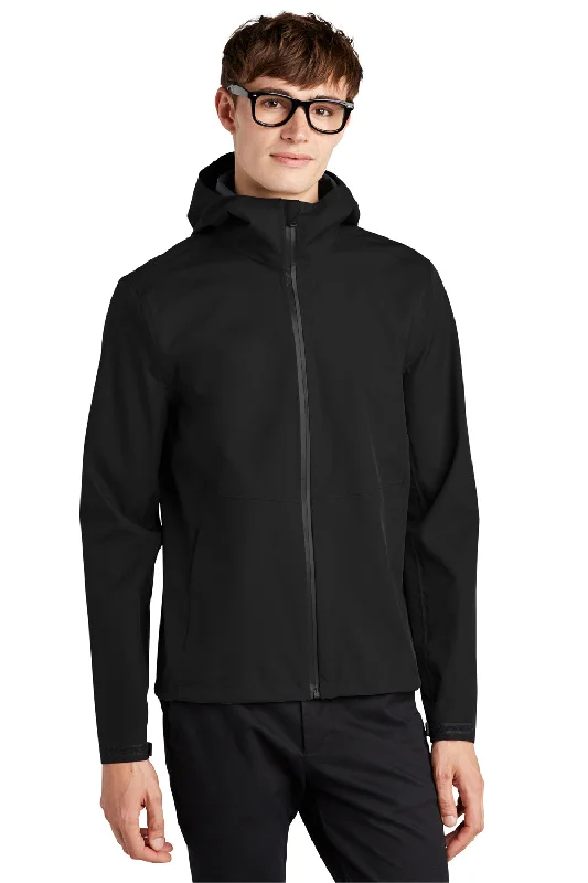 Men's summer jacket-Mercer+Mettle Mens Waterproof Full Zip Hooded Rain Jacket - Deep Black