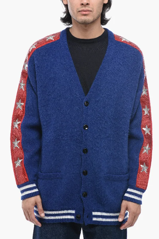 Men's alpaca sweater-Celine Oversized Cardigan with Sequined Embroidered Band