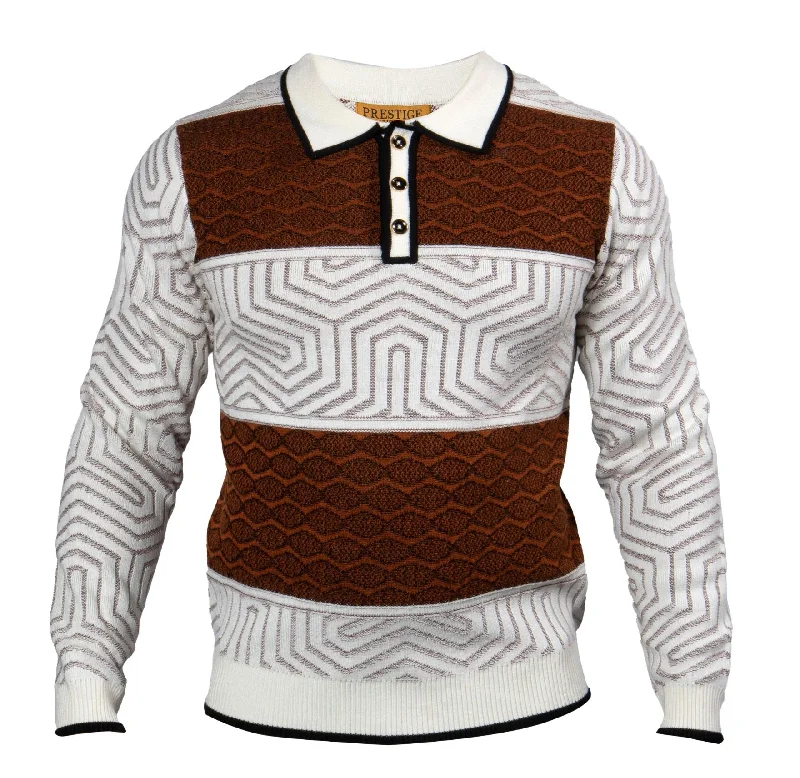 Men's workout sweater-Prestige SW-551 3 Button Polo Sweater - Brown