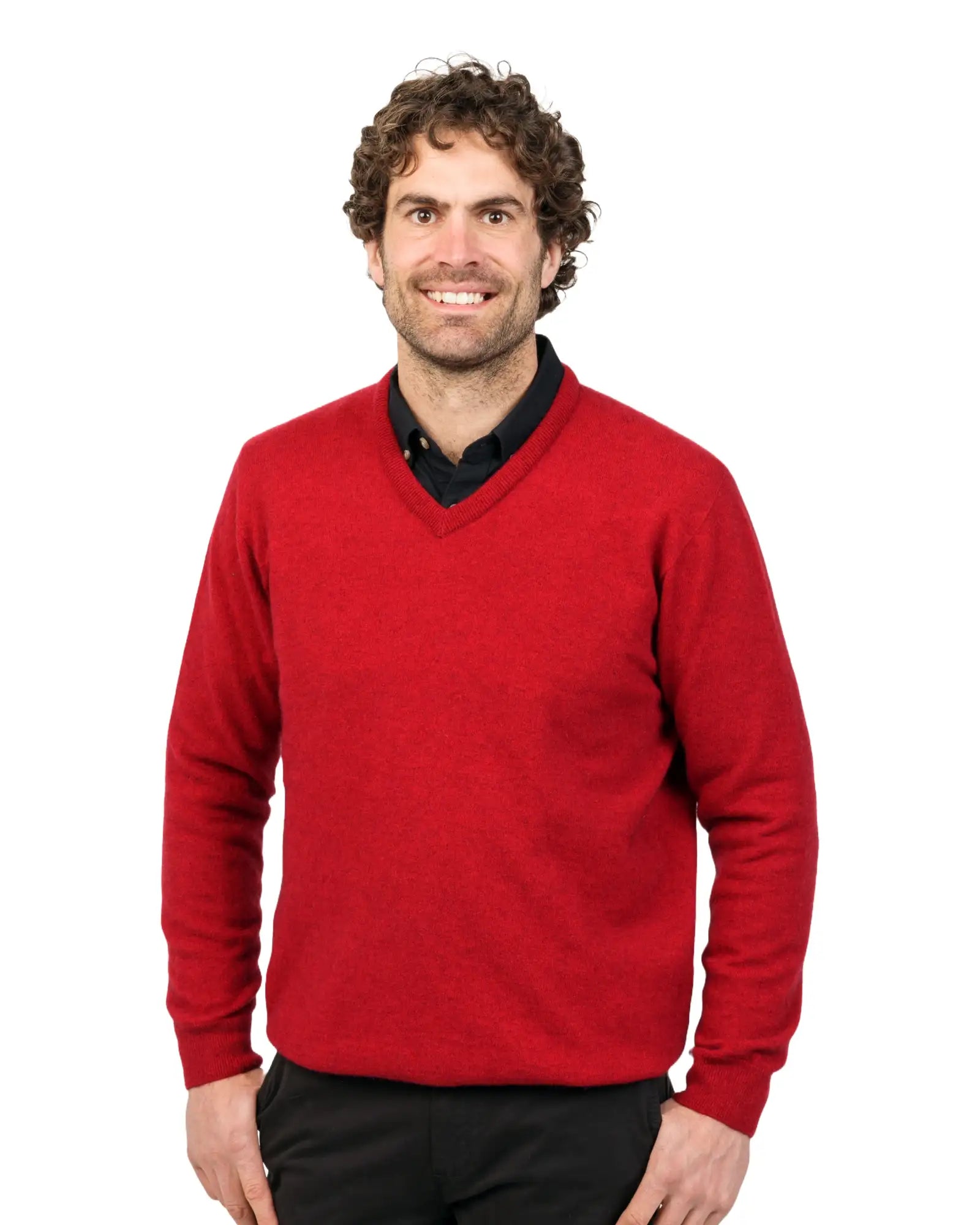 Men's stylish knit-Red Men's Possum Merino Plain Sweater - NB121