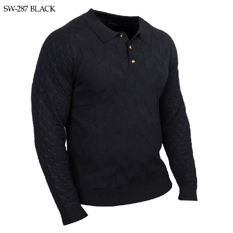 Men's summer sweater-Prestige SW-287 Long Sleeve Polo Sweater - Black