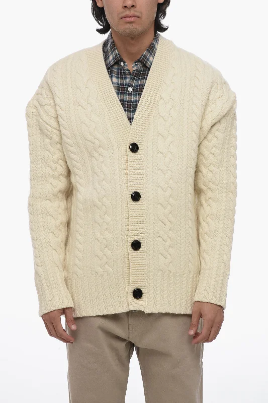 Men's mohair sweater-Ami Alexandre Mattiussi Aran Virgin Wool CABLE Cardigan