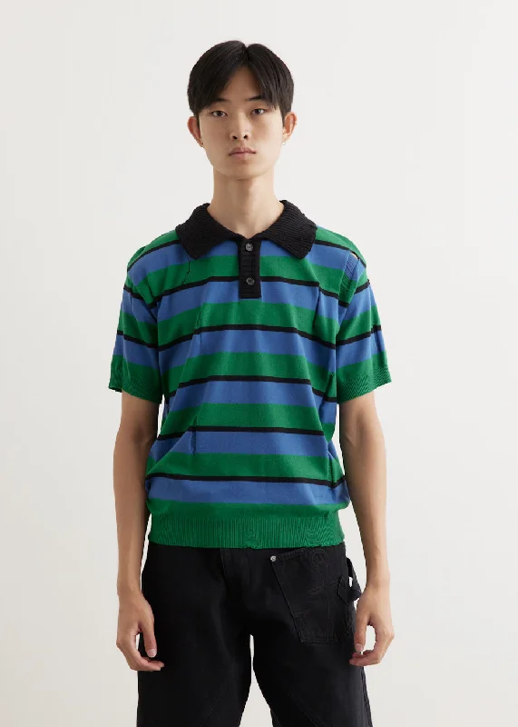 Men's tech-inspired casual wear polo shirt-Damaged Stripe Polo Sweater