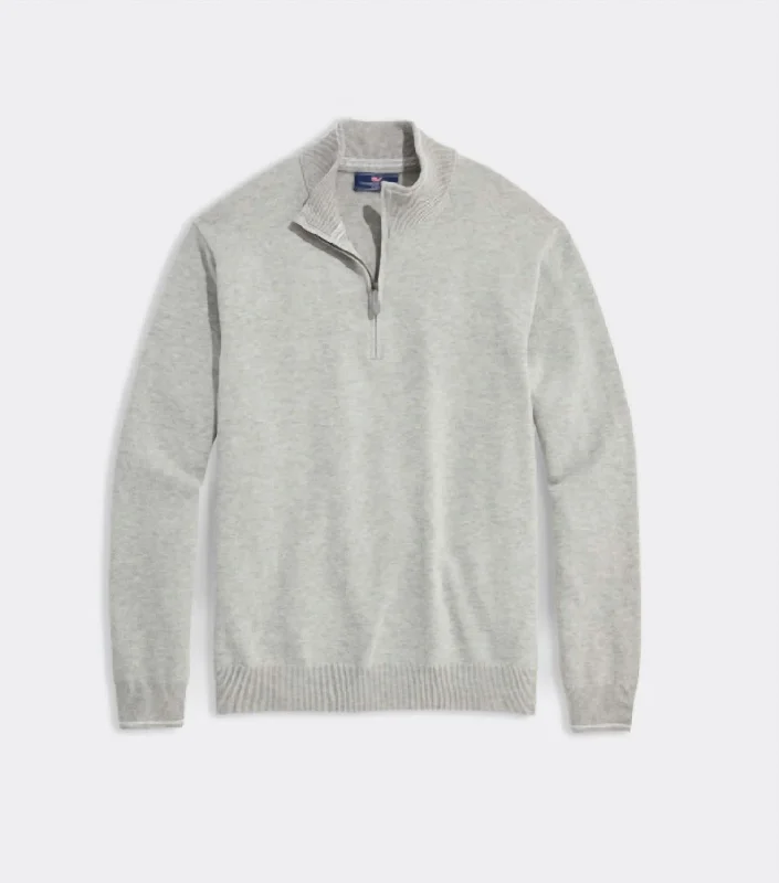 Men's zip-up sweater-Boathouse Tipped Quarter-Zip In Light Grey Heather