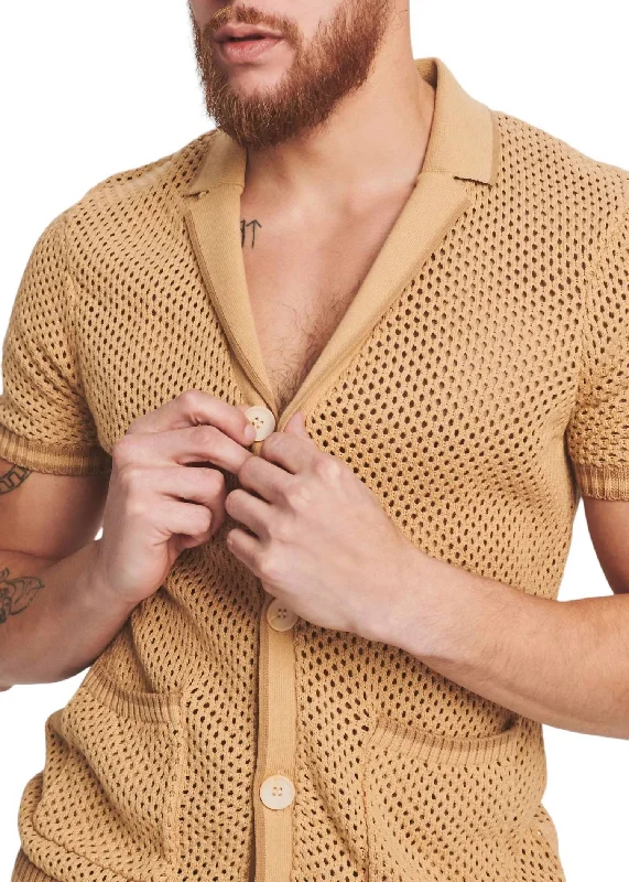 Men's timeless knit-Michael Crochet Cardigan In Beige