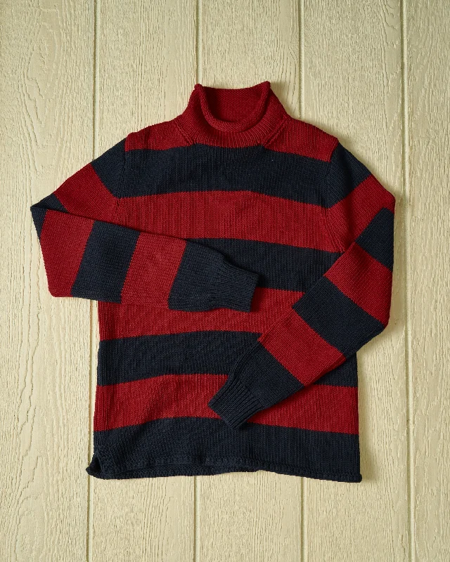 Men's weather-resistant sweater-Fisherman's Sweater in Navy/Burgundy Stripe