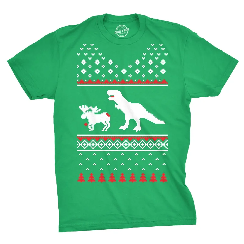 Men's fashion fit t-shirt-T-Rex Attack Ugly Christmas Sweater Men's T Shirt