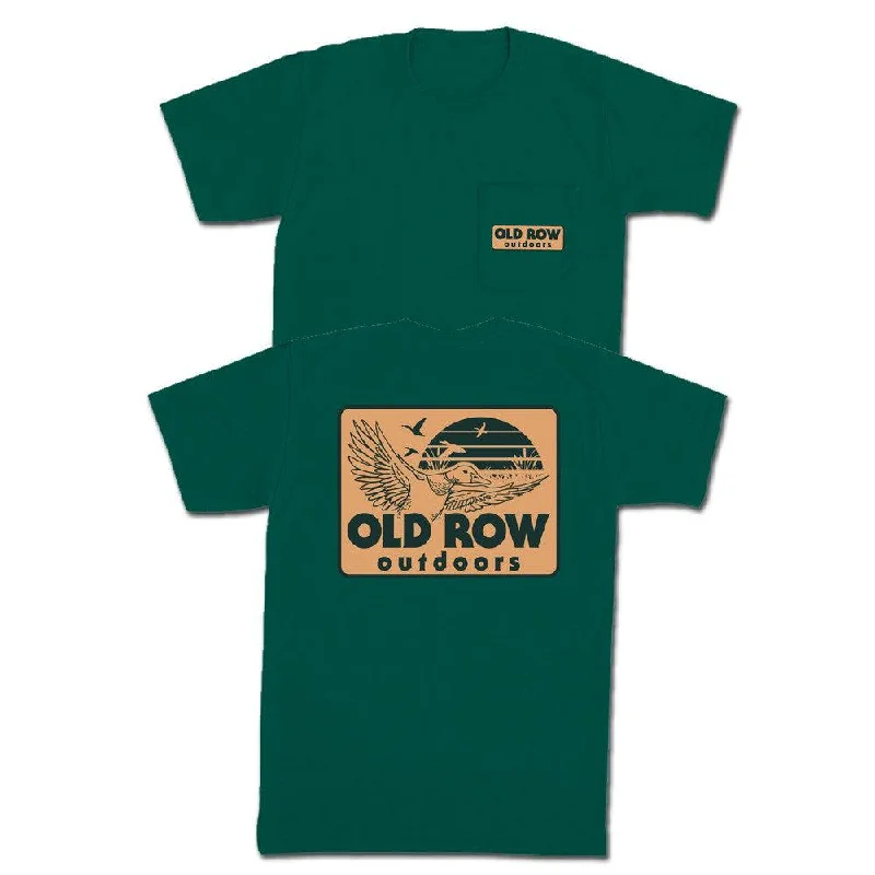 Men's bold logo t-shirt-Old Row Outdoors Duck Hunt Badge Pocket Tee