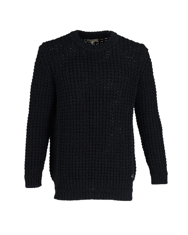 Men's cable knit sweater-Burberry Fisherman's Open Knit Pullover in Navy Blue Cotton