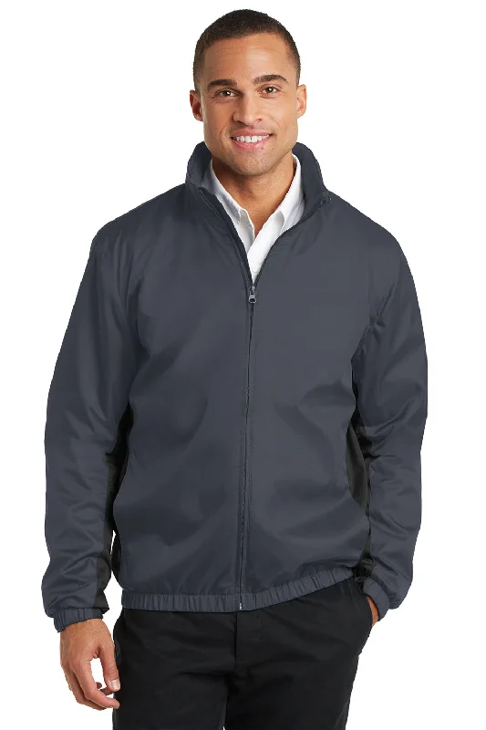 Men's breathable jacket-Port Authority Mens Core Wind & Water Resistant Full Zip Jacket - Battleship Grey/Black - Closeout