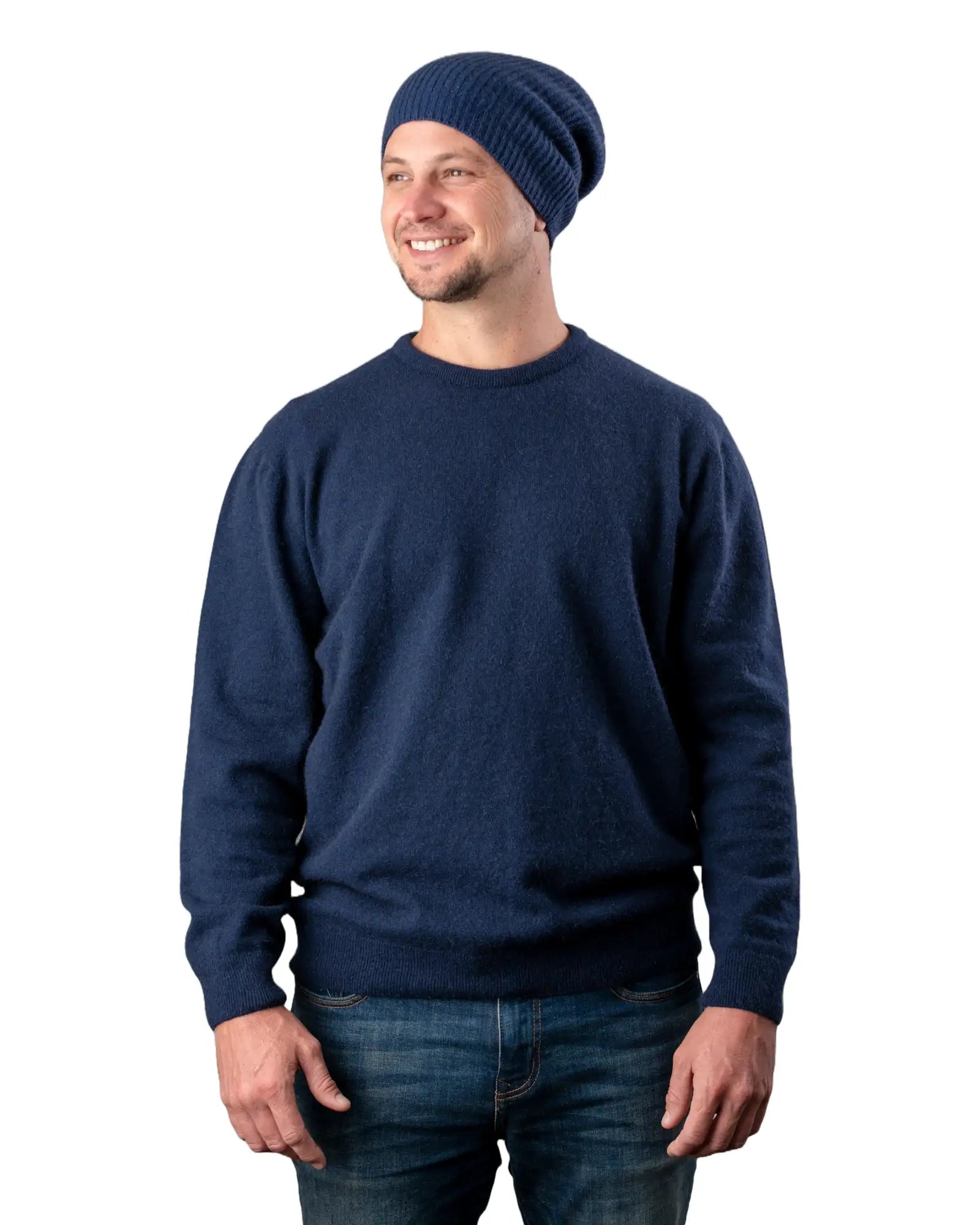 Men's travel knit-Twilight Blue Men's Possum Merino Crew Neck Sweater - NB120