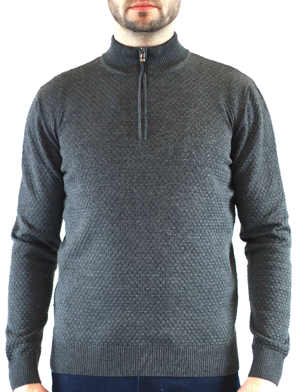 Men's windproof sweatshirt-Grey Bubble Knit, 3/4 Zip