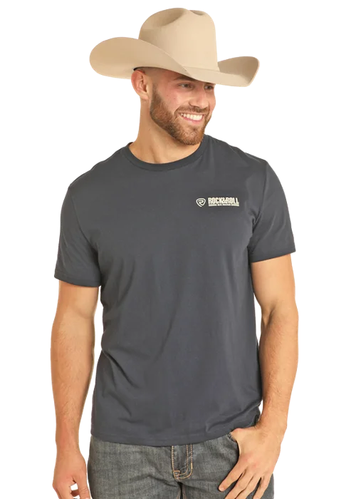 Men's bold logo t-shirt-Men's Rock & Roll Cowboy T-Shirt #BU21T05043