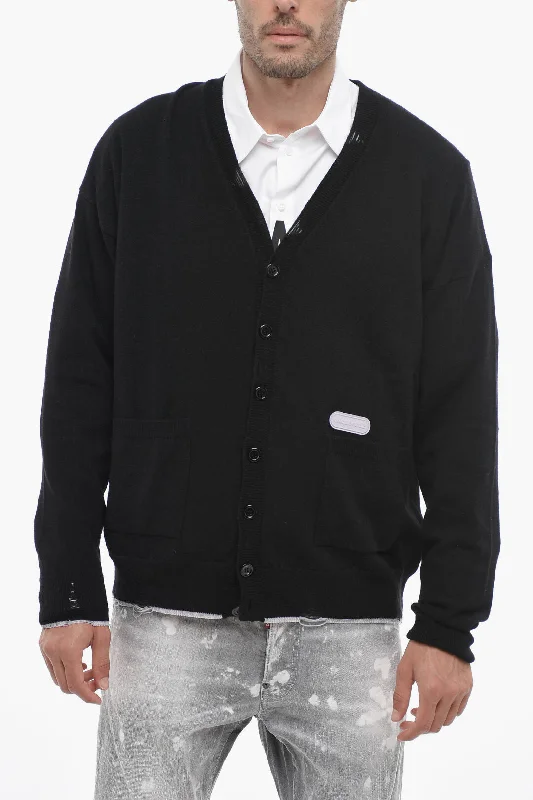 Men's outdoor knit-Dsquared2 Cashmere Blend Cardigan with Distressed Detail