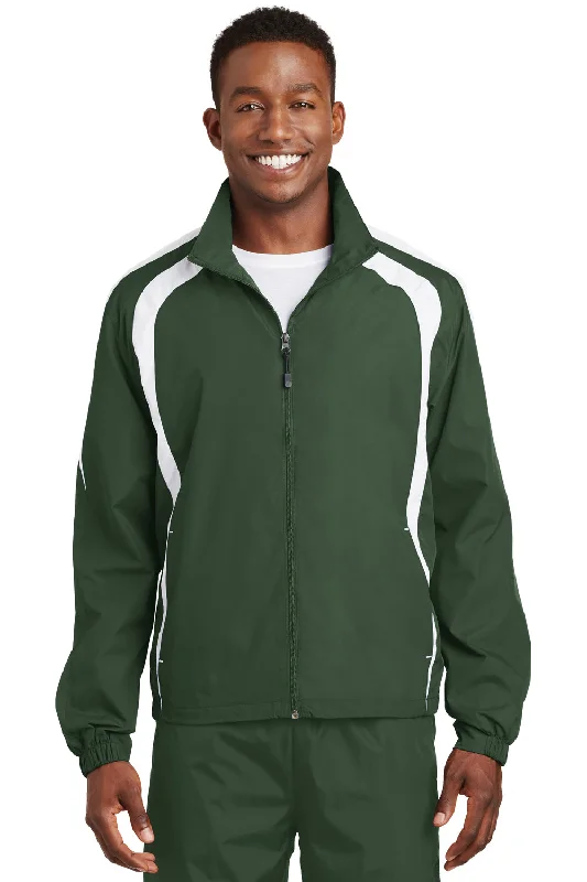 Men's pre-shrunk jacket-Sport-Tek Mens Water Resistant Full Zip Jacket - Forest Green/White - Closeout