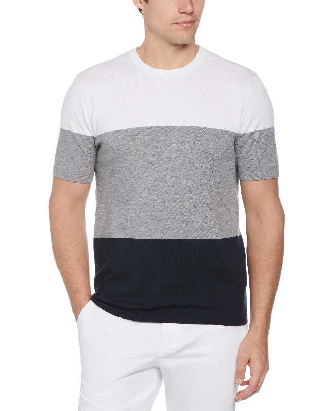 Men's easy-care knitwear-Tech Knit Color Block Crew Sweater Tee