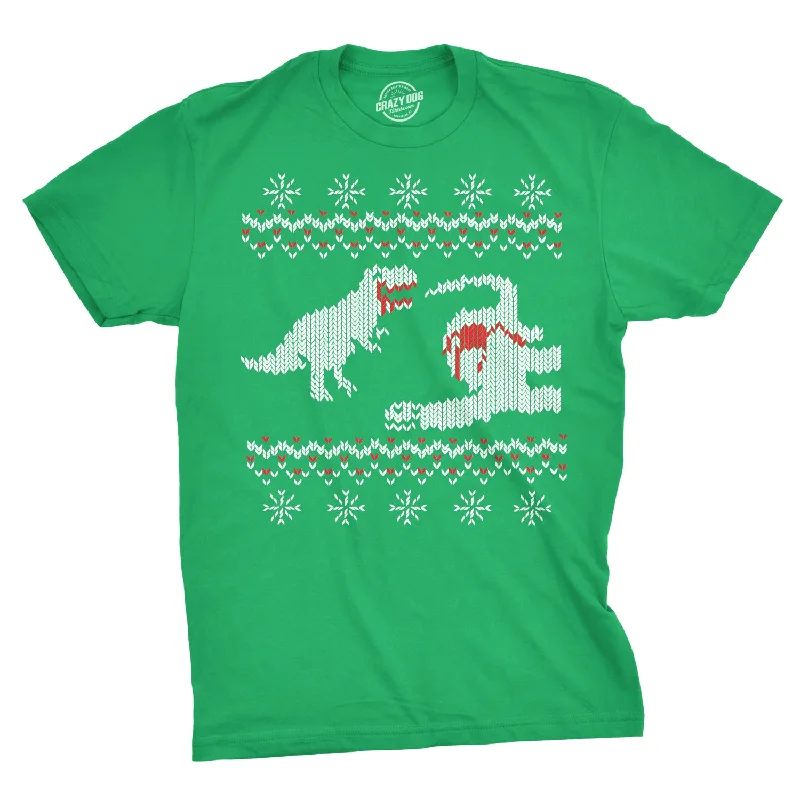 Men's fitness training t-shirt-T-Rex Dinosaur Snack Ugly Christmas Sweater Men's T Shirt