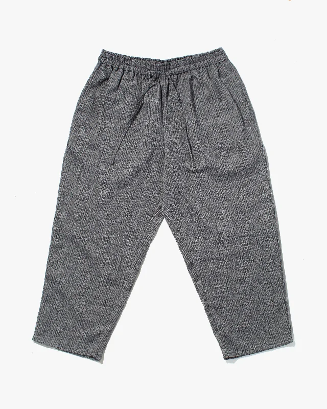 Men's sporty work pants-Kiriko x TOK, Cropped Drawstring Pants, Grey Nashiji Shima