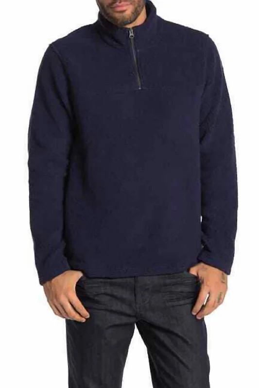 Men's modern knit-Teddy Faux Shearling Quarter Zip Sweater In Blue