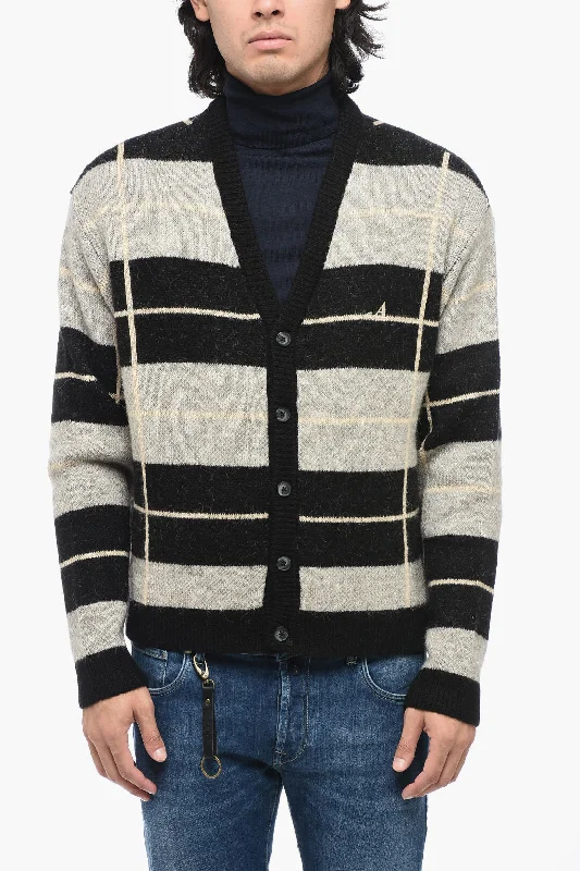 Men's biking knit-Awake New York Two-tone Striped V-Neck Cardigan