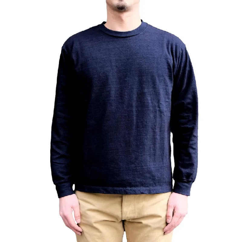 Men's all-season t-shirt-Momotaro Yarn Dyed Indigo L/S Tee