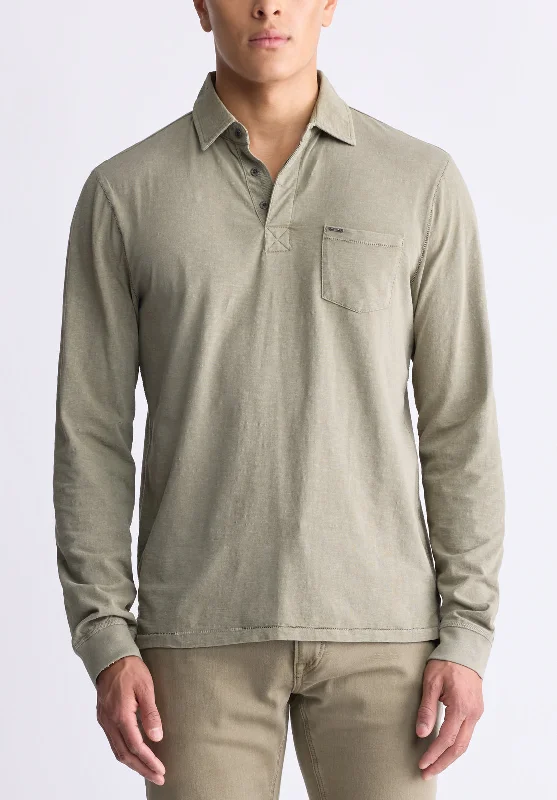 Men's adventure-ready office wear polo shirt-Kimmy Men's Long-Sleeve Polo with Pocket, Rain Forest - BM24378