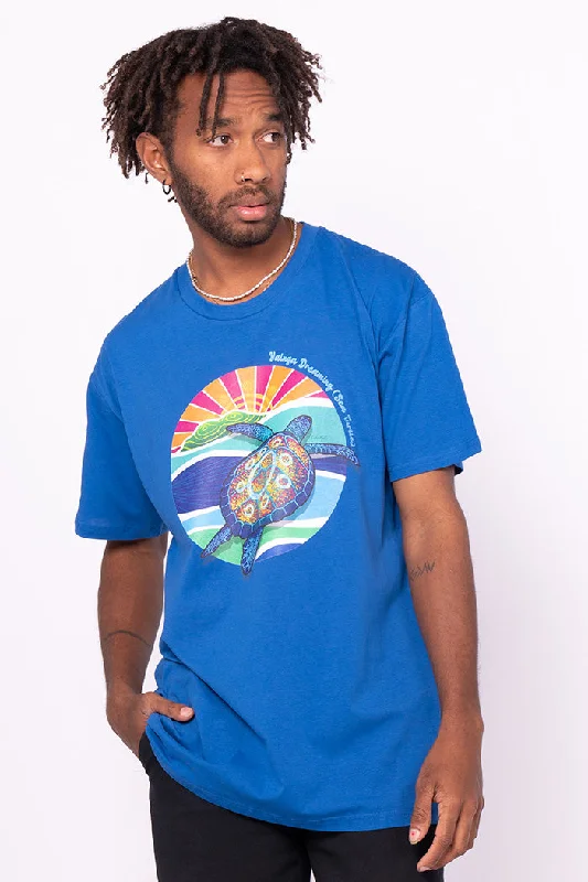 Men's summer fit t-shirt-Yalnga Dreaming (Sea Turtle) Bright Royal Cotton Crew Neck Unisex T-Shirt