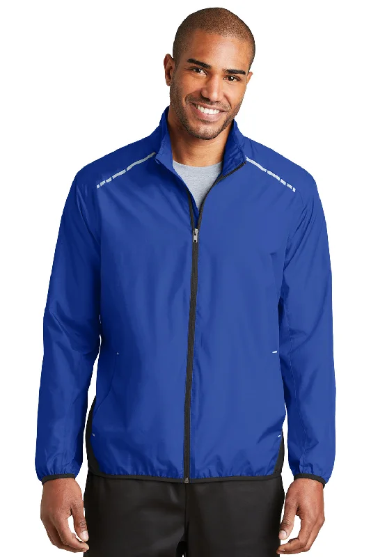 Men's wrinkle-resistant jacket-Port Authority Mens Zephyr Reflective Hit Wind & Water Resistant Full Zip Jacket - True Royal Blue/Deep Black - Closeout