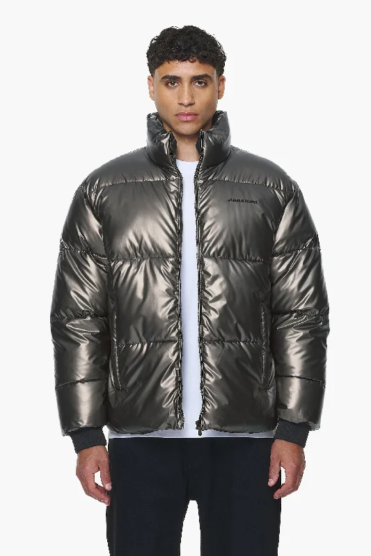 Men's sporty jacket-Solin Glossy Puffer Jacket Dark Chrome