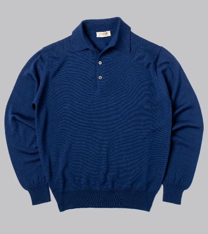 Men's weather-resistant casual wear polo shirt-Bryceland's Merino Long-Sleeve Polo Blue